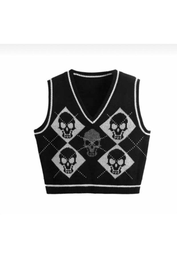 Gothic Harajuku Skull Kuru Kafa Unisex Süveter - 2