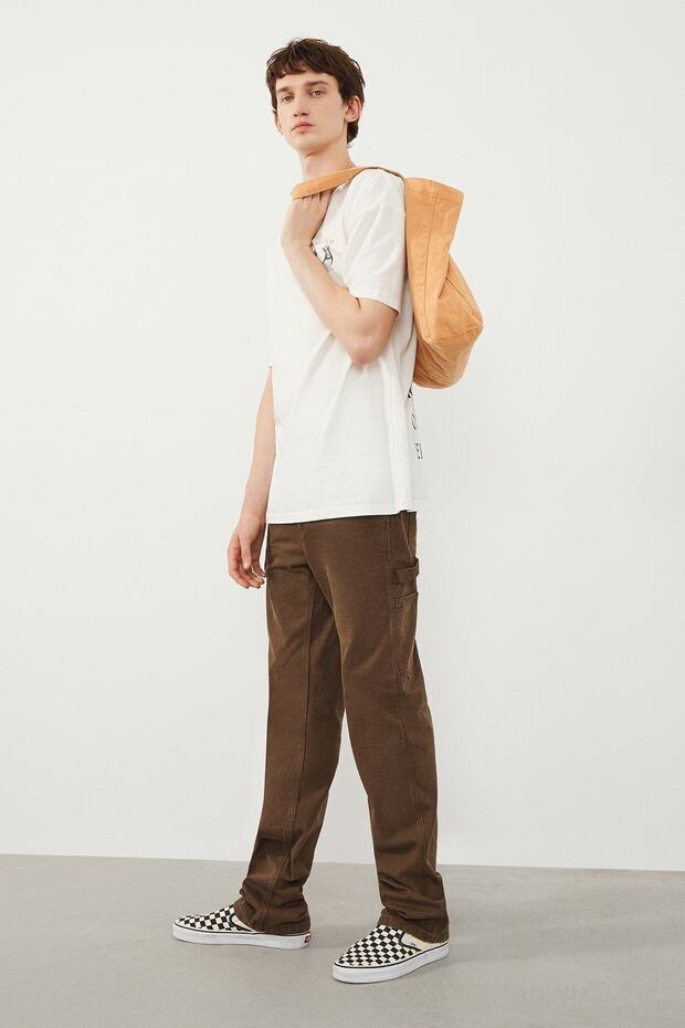 Men's Brown Loose Fit Carcır Work Jean Trousers