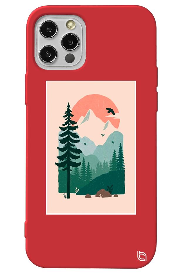 iPhone 13 Pro Red Color Wild Oak Velvet Patterned Silicone Phone Case