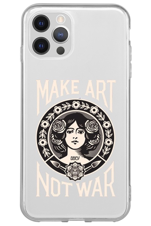 حافظة هاتف آيفون 13 برو ماكس مصنوعة من السيليكون الشفاف بتصميم Make Art Not War