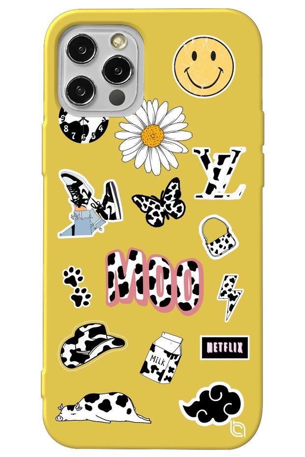 iPhone 13 Pro Max Yellow Colored Moo Velvet Patterned Silicone Phone Case