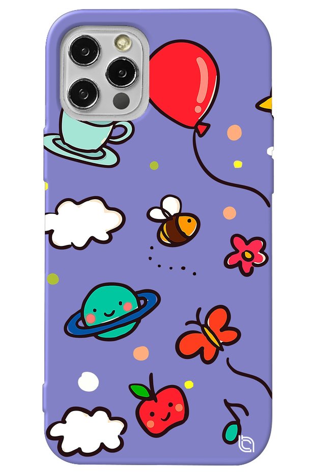 iPhone 13 Pro Max Lilac Colored Bee Balloon Inside Velvet Patterned Silicone Phone Case