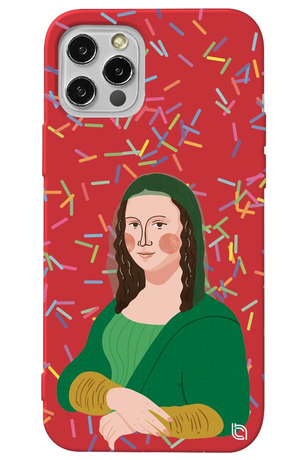 iPhone 13 Pro Red Color Mona Lisa Velvet Patterned Silicone Phone Case