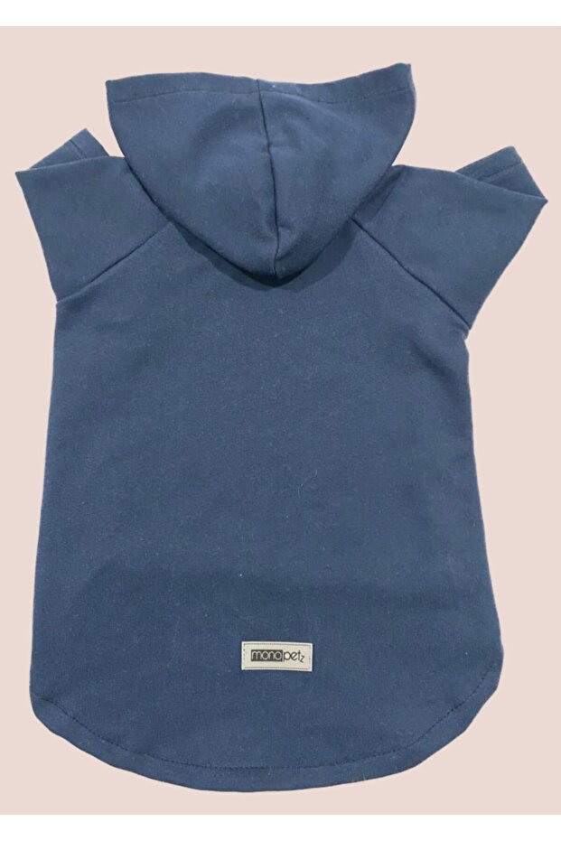 Hooded Sweatshirt Dog And Cat Outfit - Plain Navy Blue - Size L