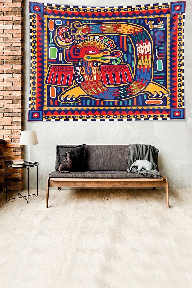 Ejderha Desen Leke Tutmaz Kadife Dokulu Kumaş Duvar Örtüsü Duvar Halısı Tapestry - 1