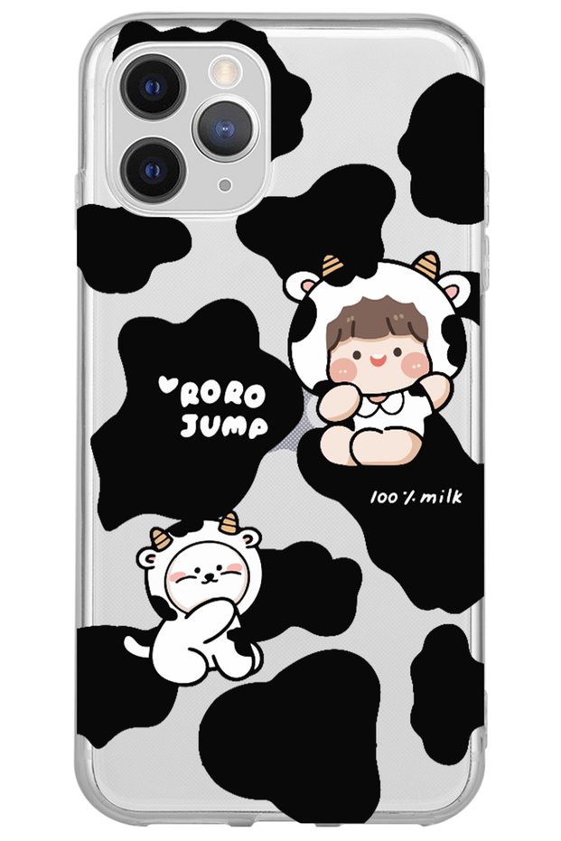 iPhone 11 Pro Max Cow Design Patterned Transparent Silicone Phone Case