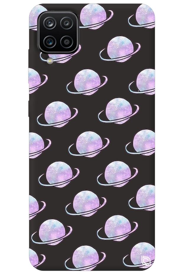 Samsung Galaxy A12 Black Color Saturn Velvet Patterned Silicone Phone Case