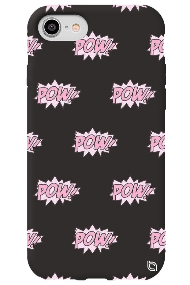 iPhone 8 Black Color Pow Velvet Patterned Silicone Phone Case