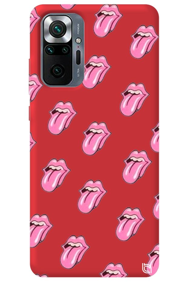 Xiaomi Redmi Note 10 Pro Red Color Lips Inner Velvet Patterned Silicone Phone Case