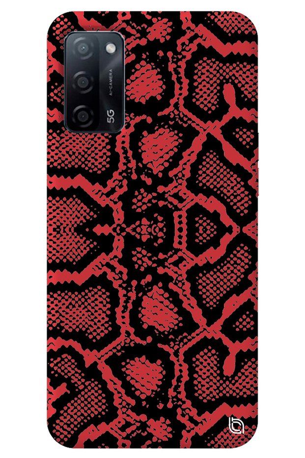 Oppo A52 Red Color Snake Skin Velvet Patterned Silicone Phone Case
