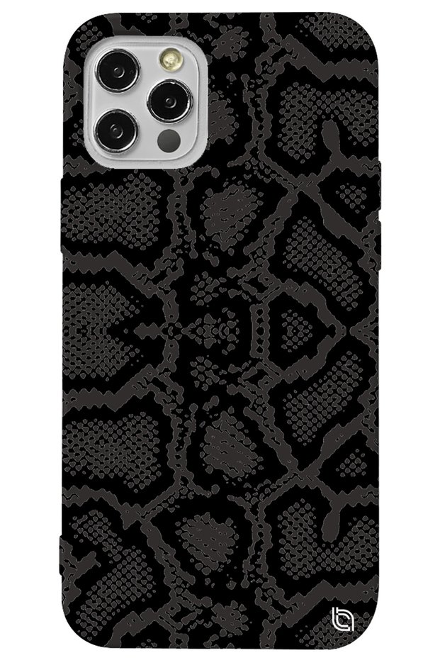 iPhone 13 Pro Black Color Snake Skin Velvet Patterned Silicone Phone Case