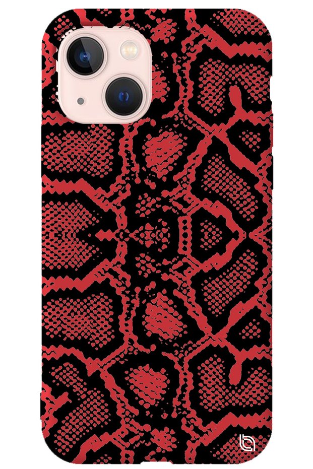 iPhone 13 Red Colored Snakeskin Silicone Phone Case with Velvet Pattern Inside