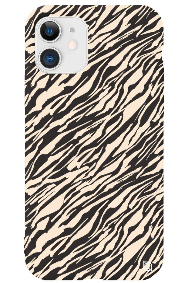 iPhone 12 Black Colored Lines Velvet Patterned Silicone Phone Case