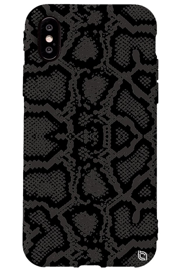 iPhone XS Black Color Snake Skin Velvet Patterned Silicone Phone Case