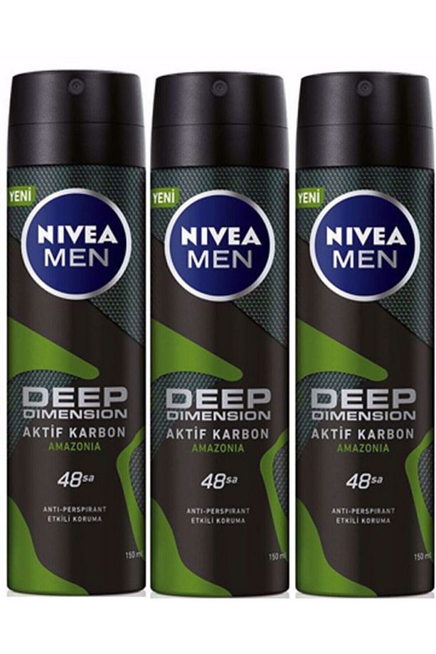 Men Deep Dimension Aktif Karbon Amazonia Erkek Deodorant 150 ml X 3 - 1