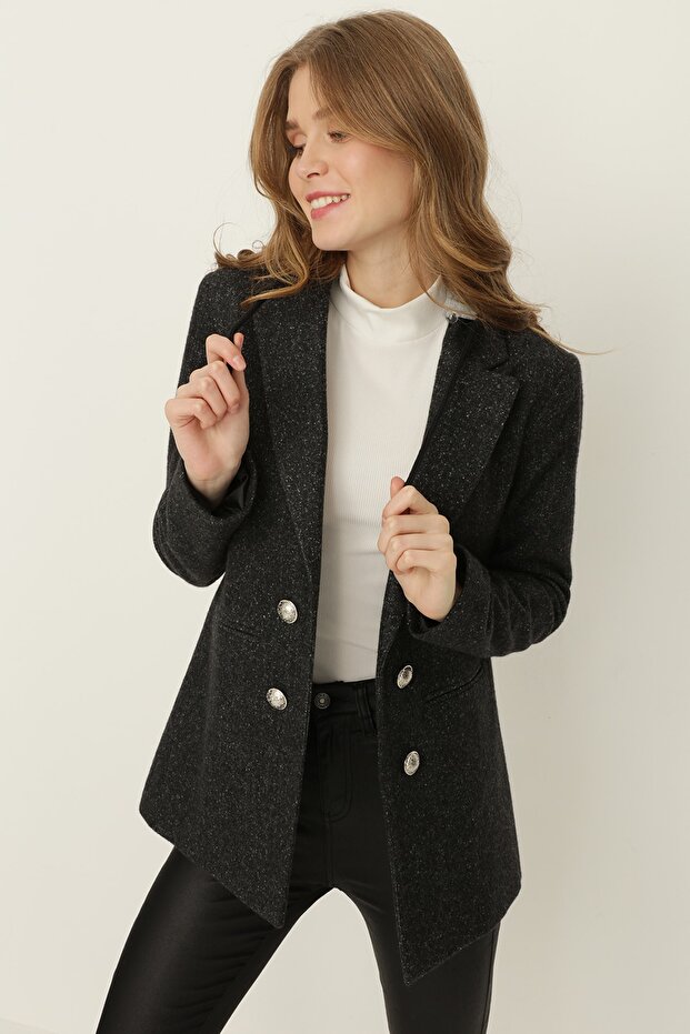 Kadın Antrasit Penye Kapüşonlu Ceket - 2