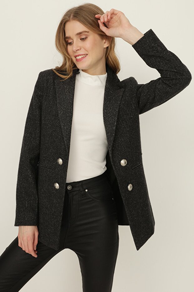 Kadın Antrasit Penye Kapüşonlu Ceket - 3