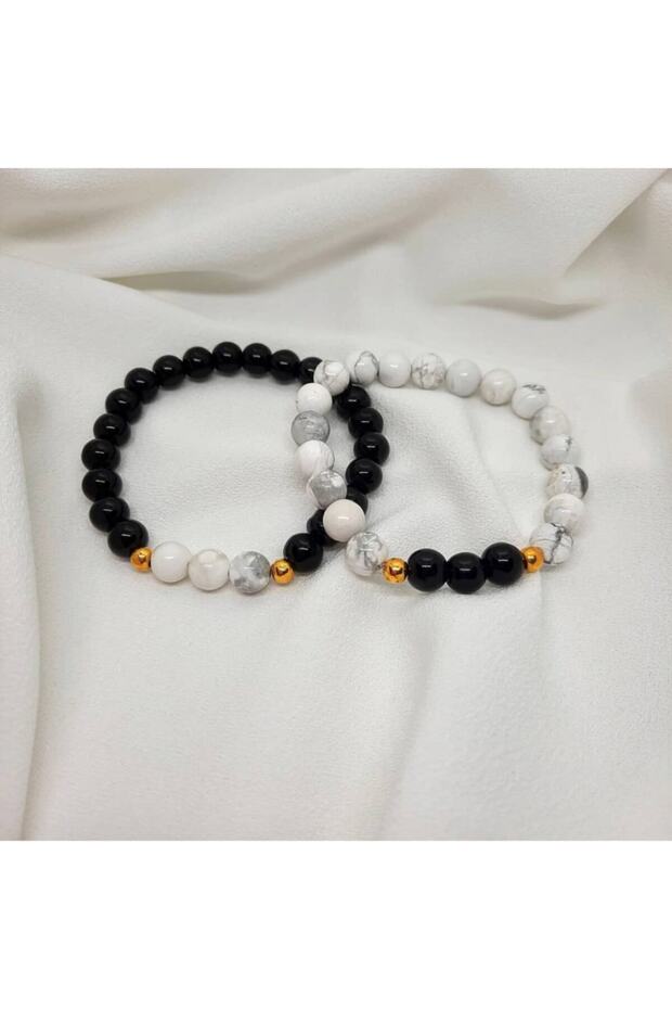 Couple Women's Men's - Natural Stone Combination Obsidian Bracelet Howlite