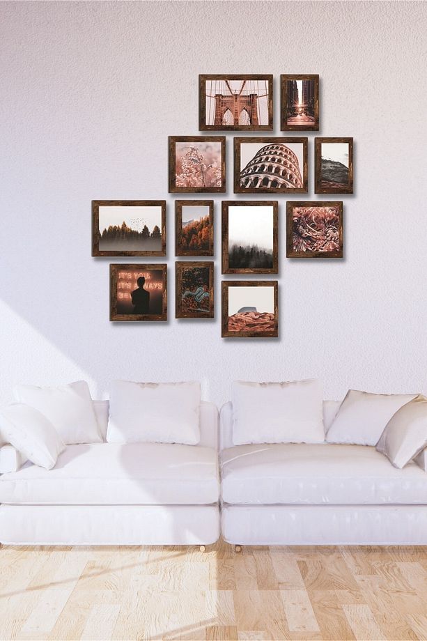 12 Parça Ahşap Tablo Seti Duvar Dekoru - Pisa Kulesi Salon Oturma Yatak Odası Için 70x70 Cm - 3