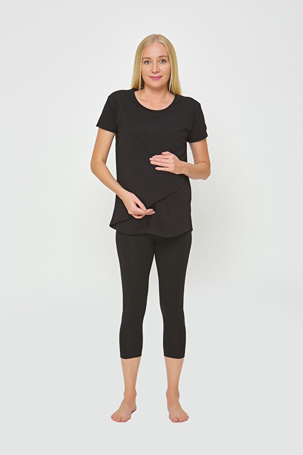 Women's Black Breastfeeding Tights Set