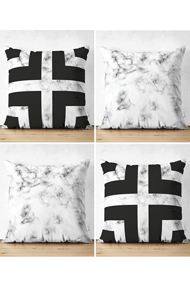 Double Sided Marble Motif 4-Piece Suede Pillow Throw Pillow Cover Set