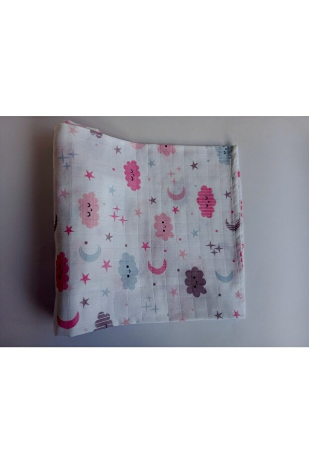 Cloud Star Moon Patterned Muslin Blanket - 3