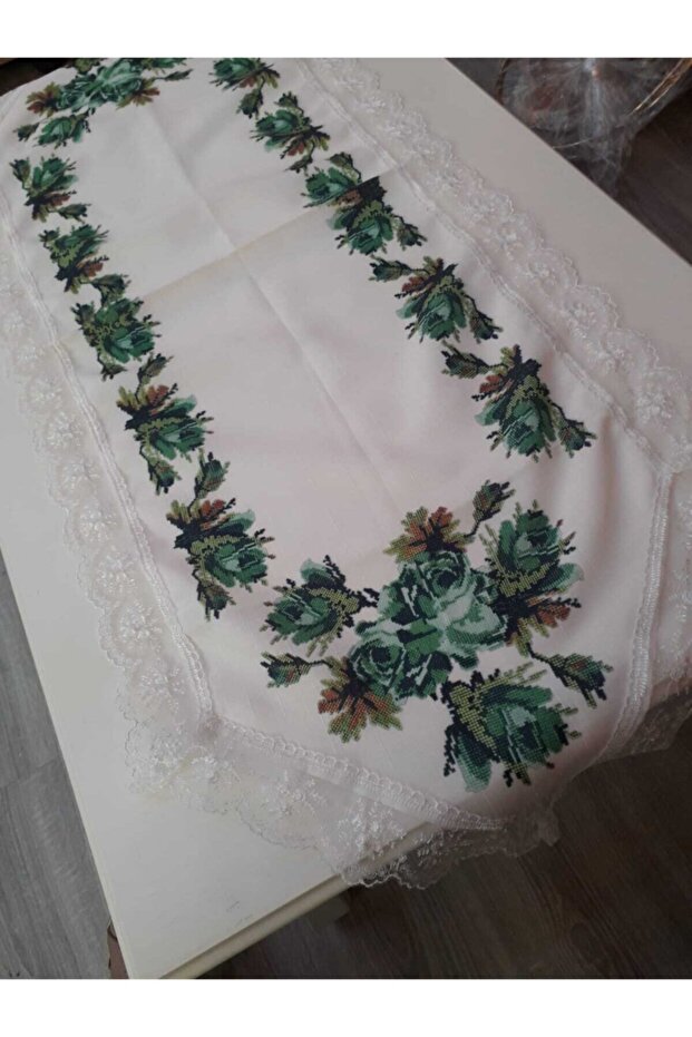 Kanaviçe Baskılı Yeşil Runner - 2