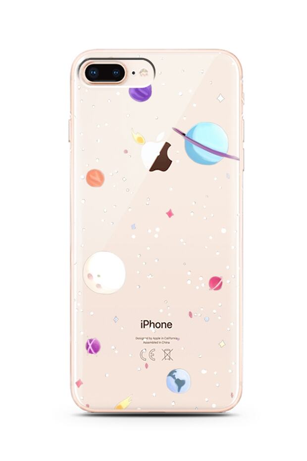 iPhone 8 Plus Super Transparent Silicone Phone Case with Planets Design