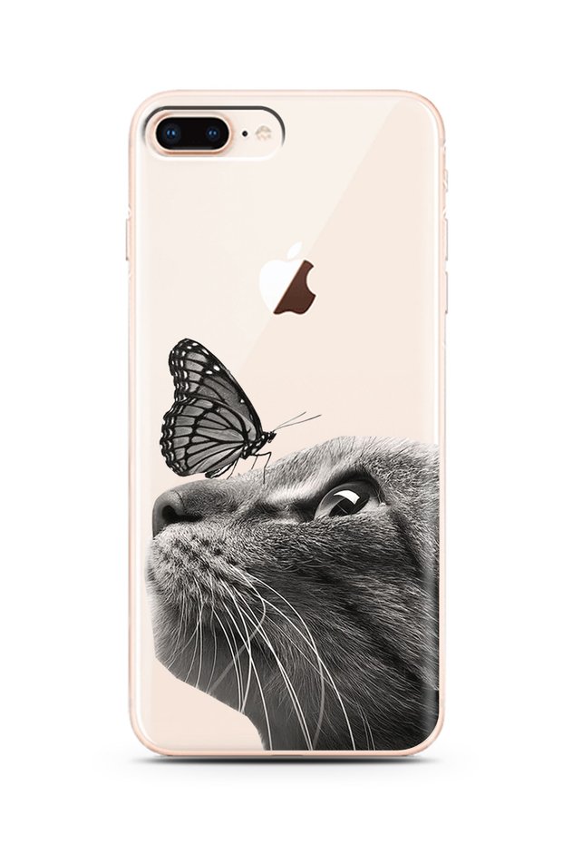 Super Transparent Silicone Phone Case with Cat Butterfly Design for iPhone 8 Plus