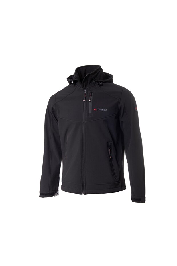 Erkek Siyah Kapüşonlu Softshell Ceket - 1