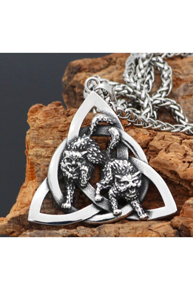Large Size Stainless Steel Triquetra Tripping Celtic Viking Cat Pendant