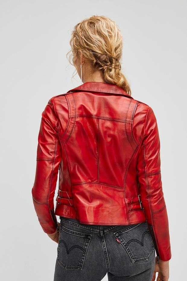 Kadın Kırmızı Rogue  Deri Mont - 3