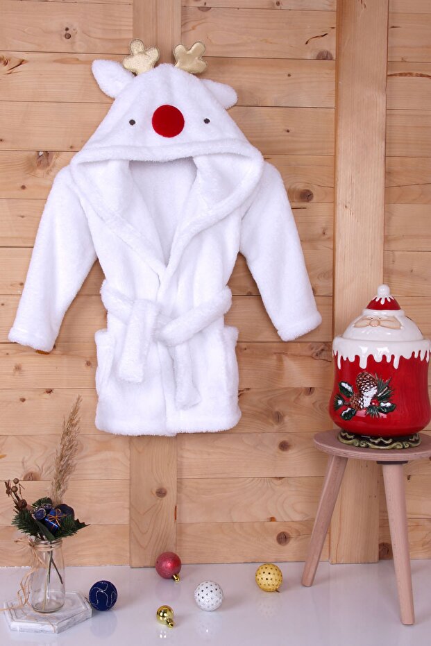 100% Polyester White Children's Hooded Dressing Gown Bathrobe Home Wear