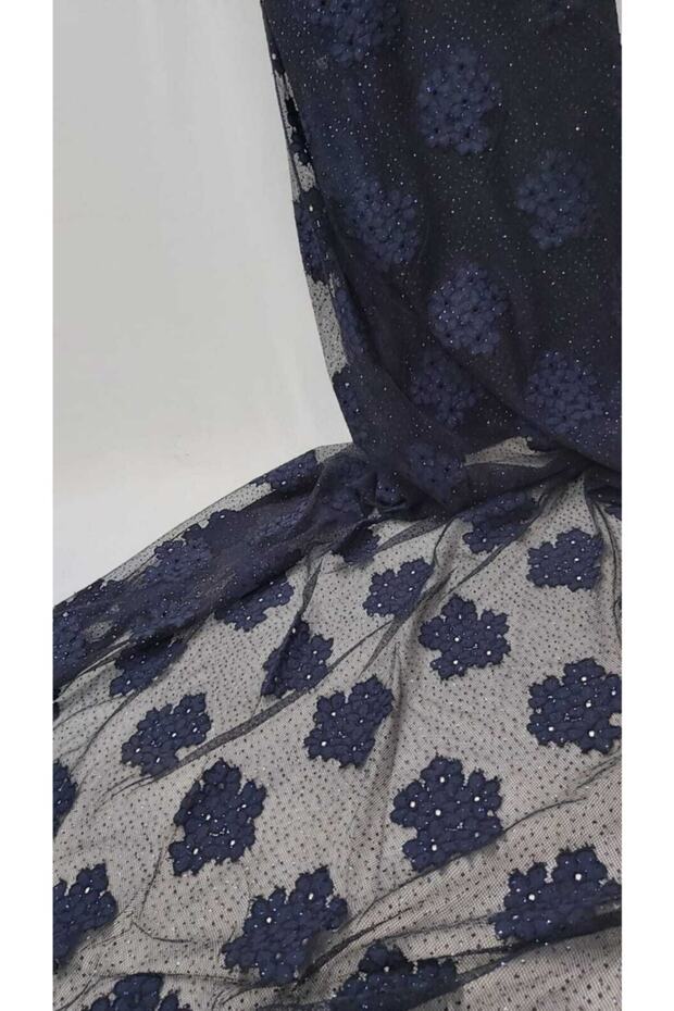 Glitter Jacquard Lace Fabric Navy Blue