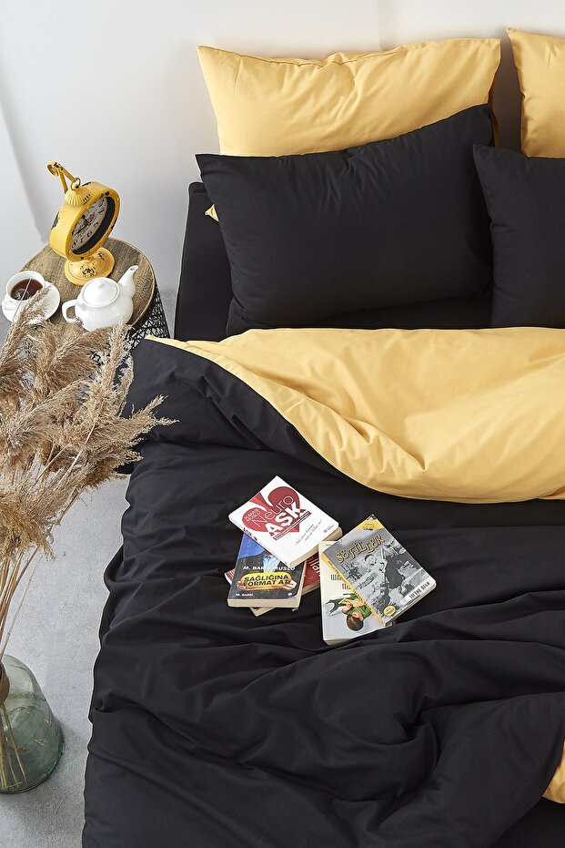 Black Yellow Single Double Sided Duvet Cover Set