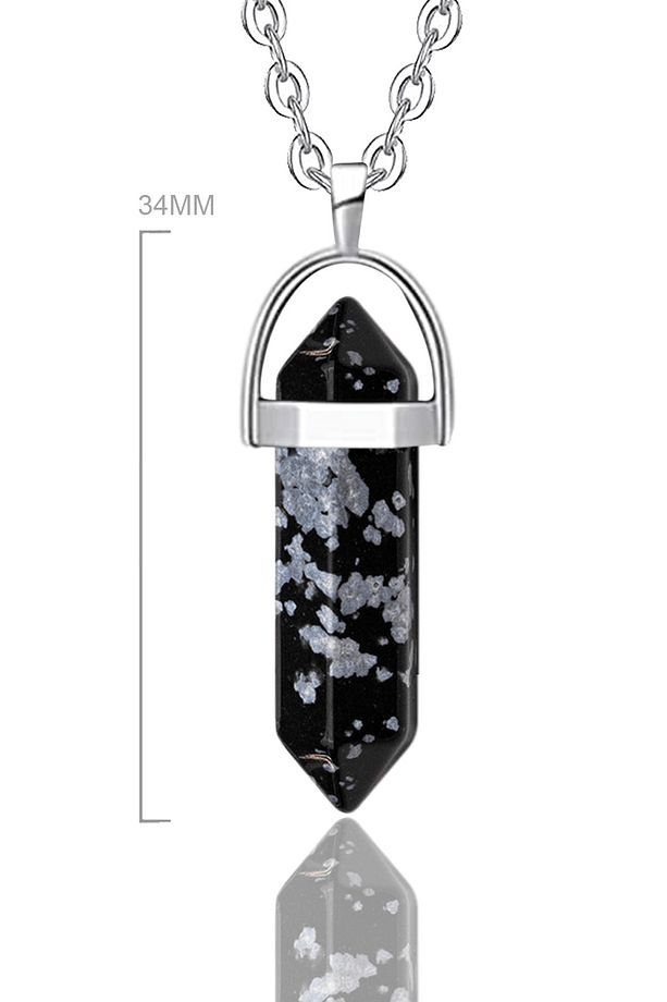 Sertifikalı Çivi Model Yüksek Kalite Karlı Obsidyen Taşı Kolye - 2