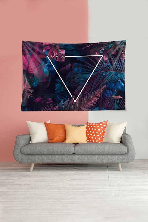 Renkli Tropikal Yaprak Üçgenli Leke Tutmaz Kadife Dokulu Kumaş Duvar Örtüsü Duvar Halısı Tapestry - 4
