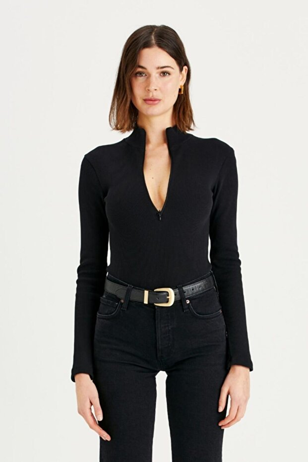 Kadın Siyah Dik Yaka Ella Bodysuit - 1