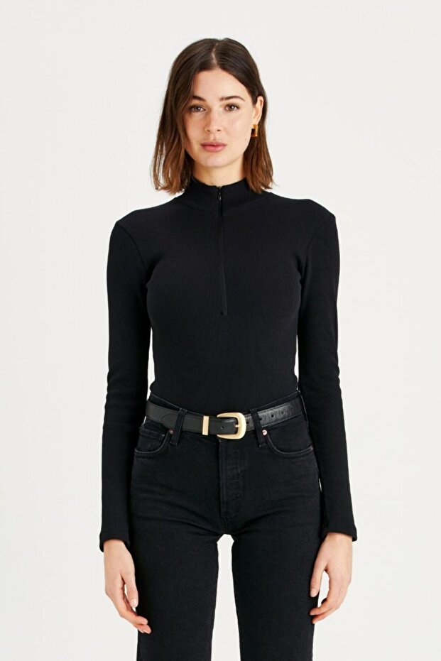 Kadın Siyah Dik Yaka Ella Bodysuit - 3