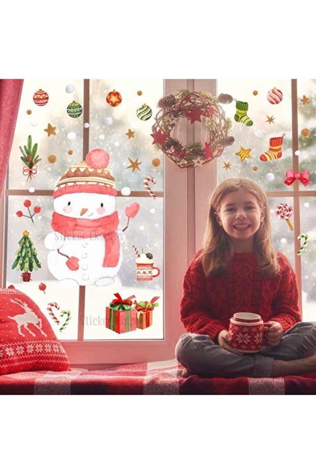 Snowman Christmas New Year Glass Wall Door Sticker Set