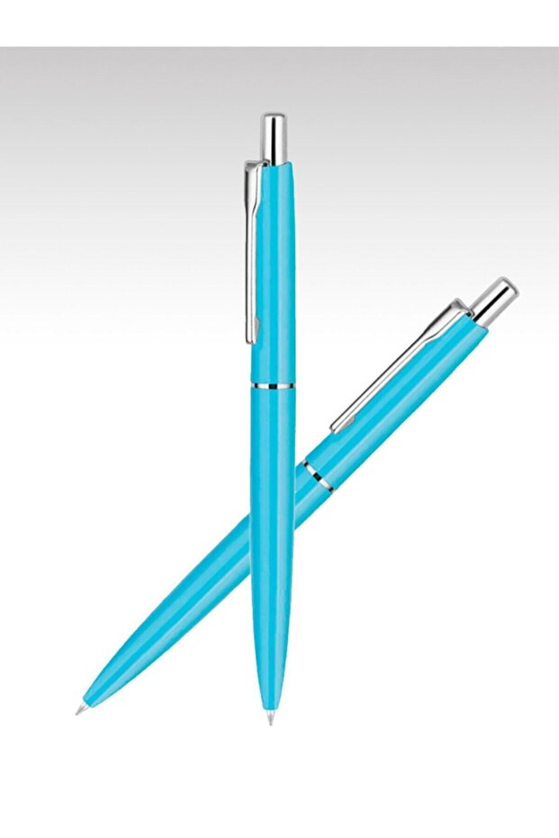 Press Ballpoint Pen with Clip (Blue Ink) - Light Blue