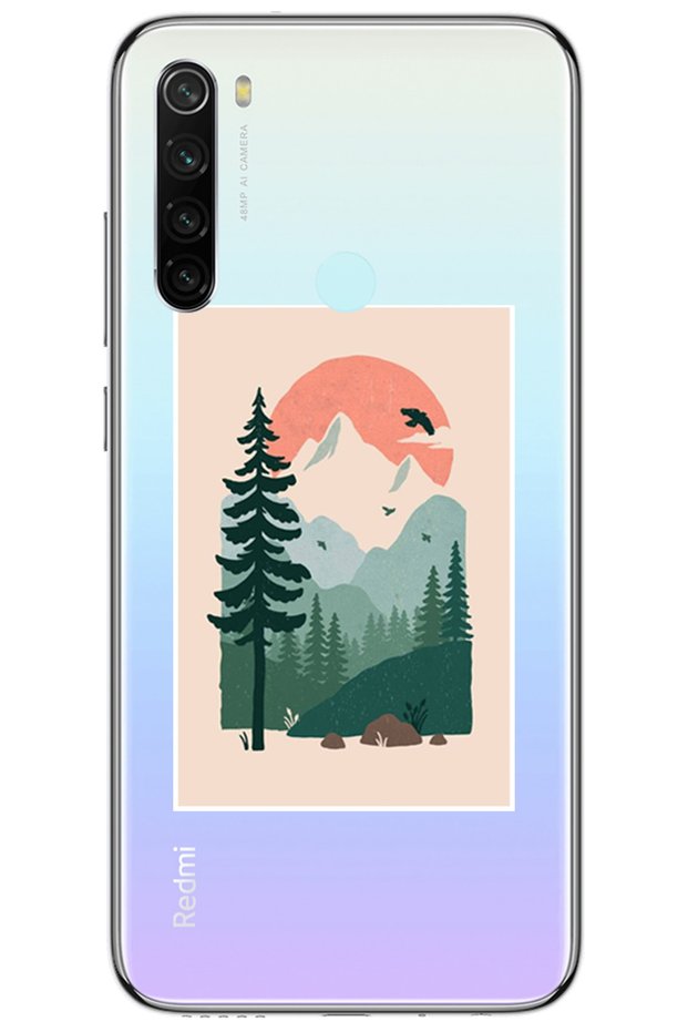 Xiaomi Redmi Note 8 Transparent Silicone Case with Wild Oak Design Pattern