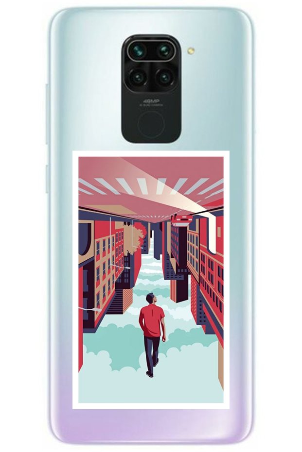 Xiaomi Redmi Note 9 Reverse City Design Patterned Transparent Silicone Case