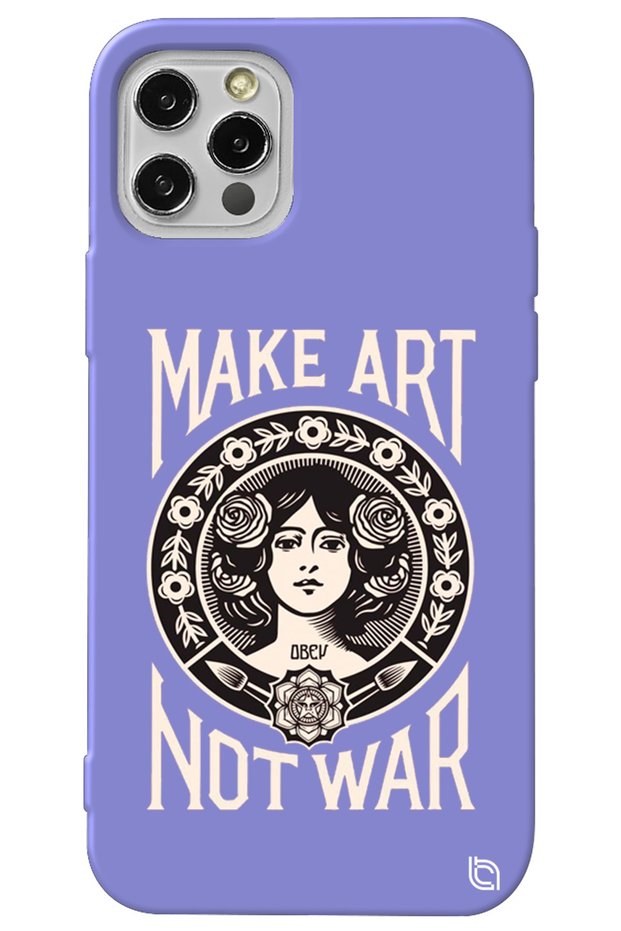 iPhone 13 Pro Max Lilac Colored Make Art Not War Velvet Patterned Silicone Phone Case