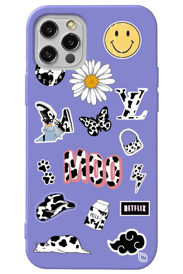 iPhone 13 Pro Max Lilac Colored Moo Velvet Patterned Silicone Phone Case