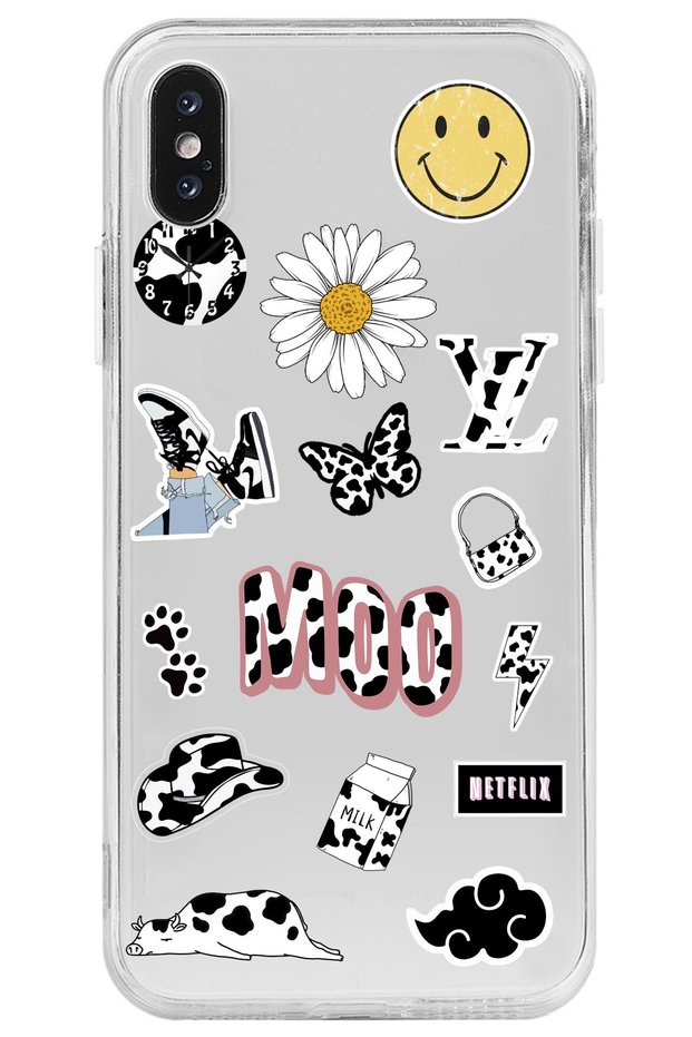 Moo Design Patterned Transparent Silicone Phone Case Compatible with iPhone XS