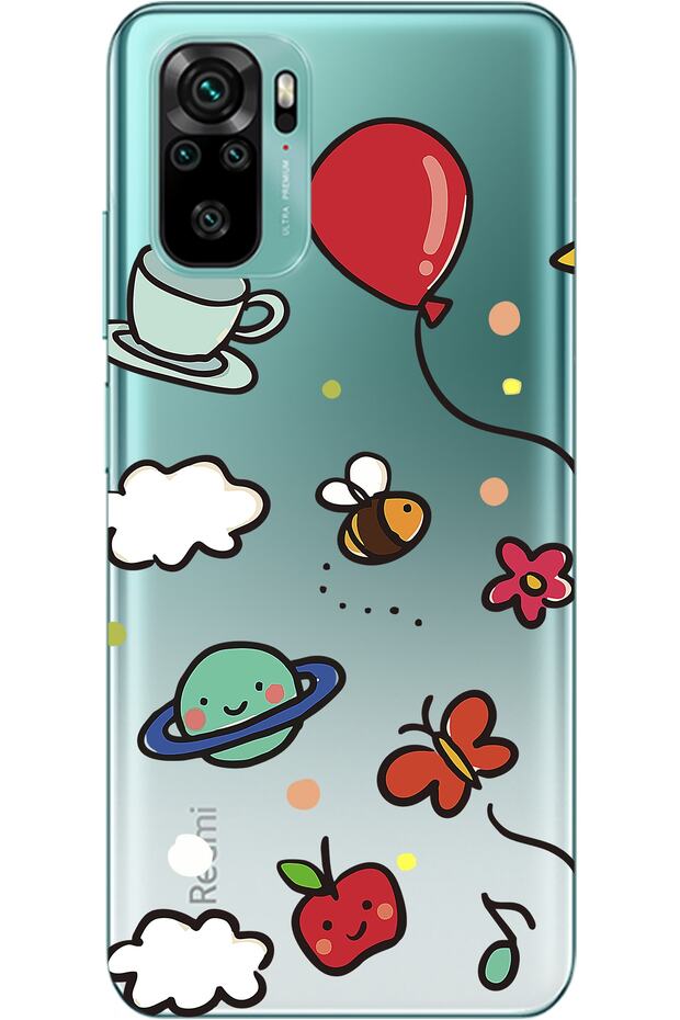 Xiaomi Redmi Note 10S Bee Balloon Design Patterned Transparent Silicone Case