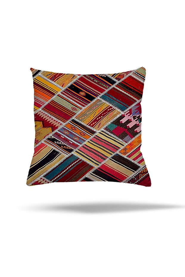 Ethnic Floral Patterned Geometric Patchwork Pillow Case - Hidden Zipper - 1