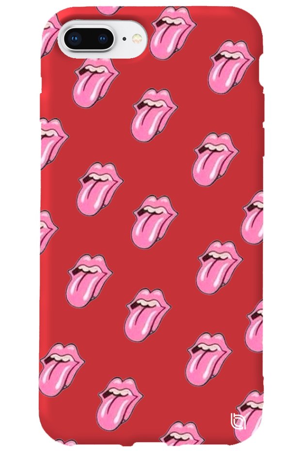 Iphone 8 Plus Red Color Lips Silicone Phone Case with Velvet Pattern Inside Lip