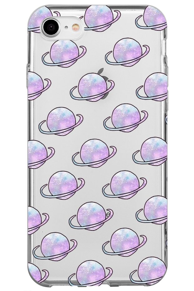 Iphone 7 Transparent Silicone Phone Case with Saturn Design Pattern
